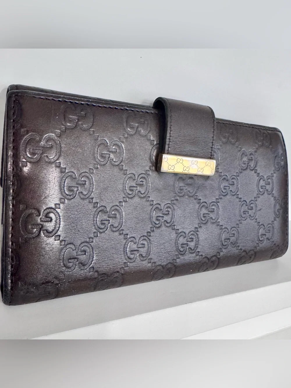 Vintage Gucci GG Monogram Long Wallet Made in Italy Gold Hardware Unisex